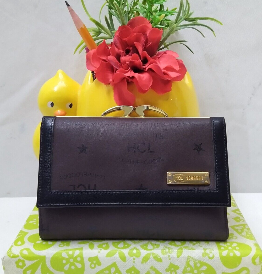 HCL Brown Leather Kisslock Framed Credit Card Wallet - Vintage Made in Germany
